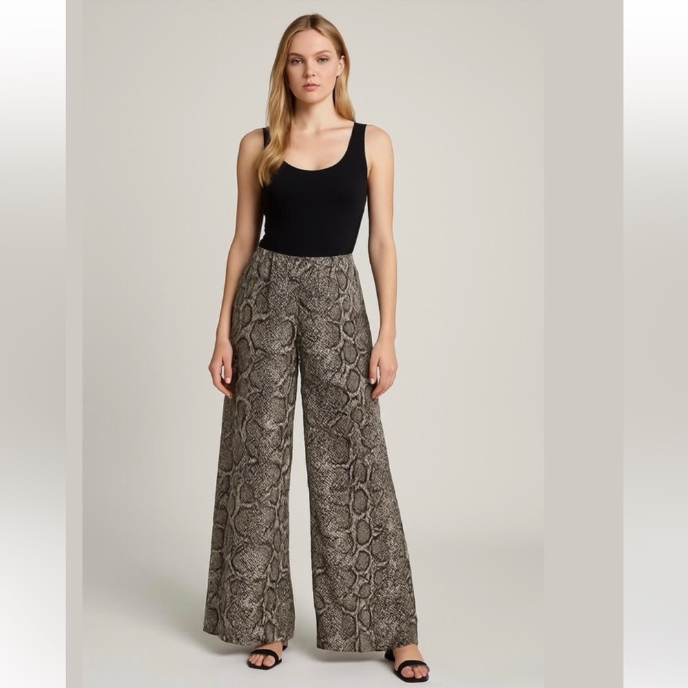 Women's Snake Print Wide-Leg Pants, palazzo style. Made in Italy